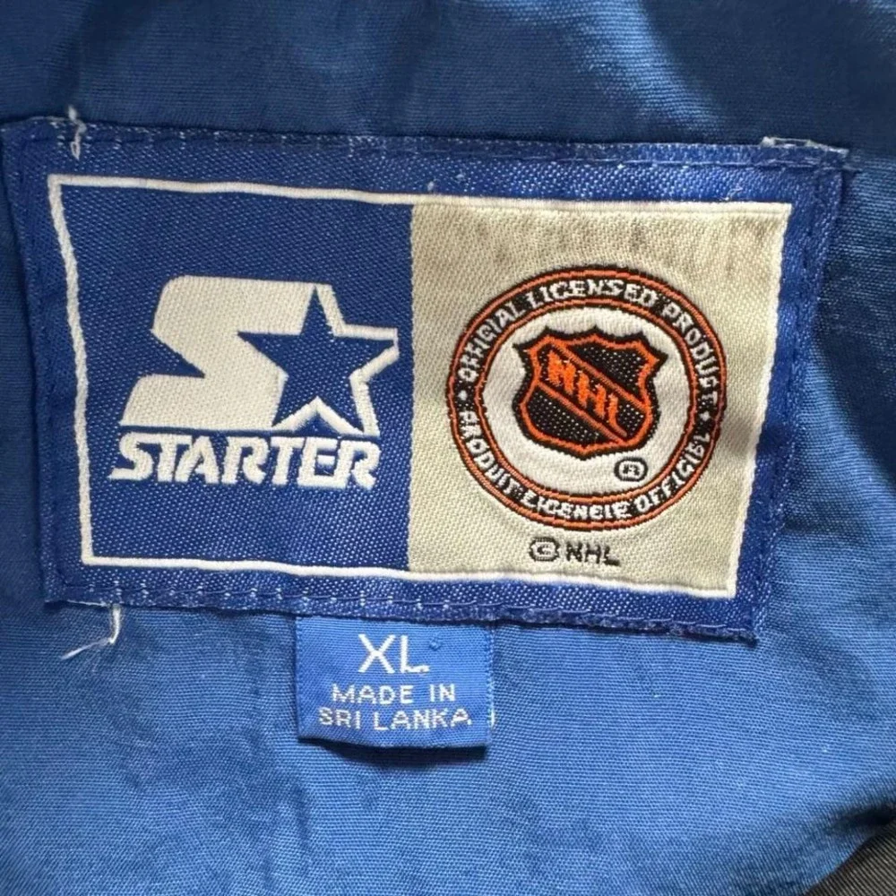 Vintage Starter New York Rangers NHL Hooded Pullover Jacket Blue Black Mens XL